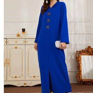 Blue modest dress / djellaba elegant long dress size S